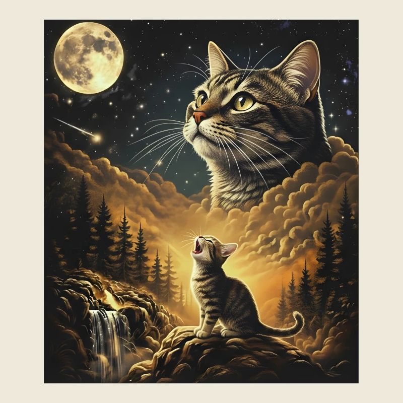 Moon Cat Over Cloud Forest Cat Howls At Moon