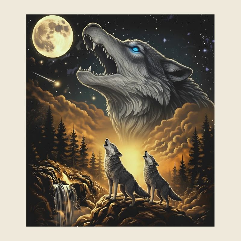 Moonlit Night Wolf Pack in Starlight