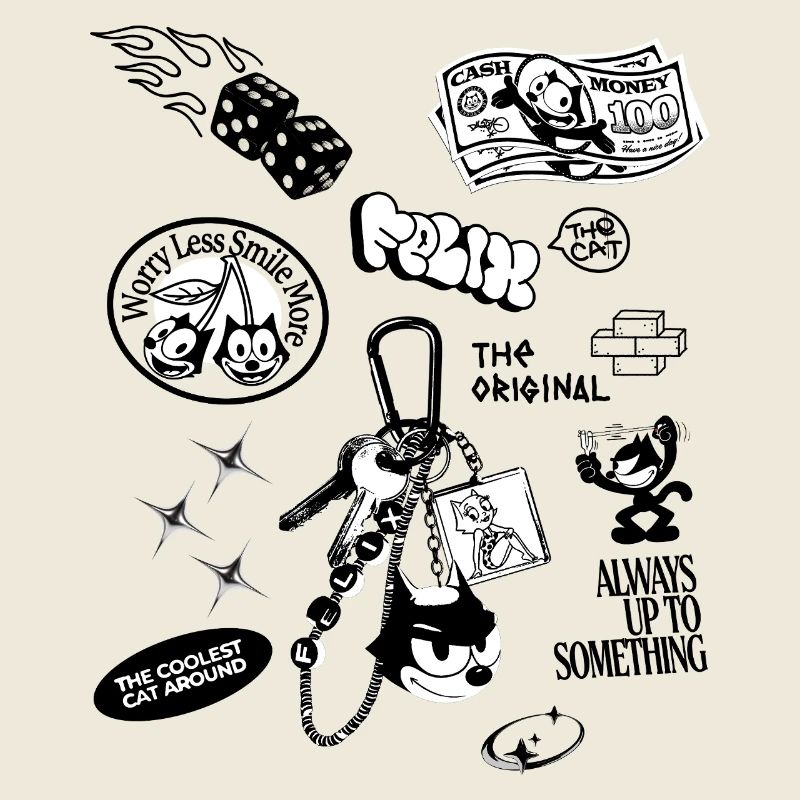 Felix The Cat Collage With Various Stickers