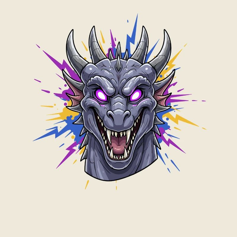 Tête de dragon néon avec éclaboussures de peinture