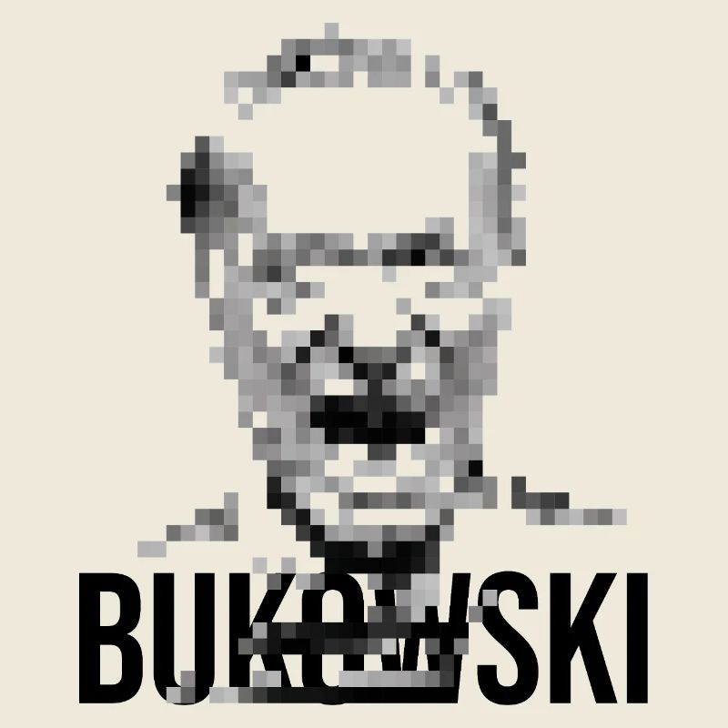 charles bukowski pixelated portrait design.