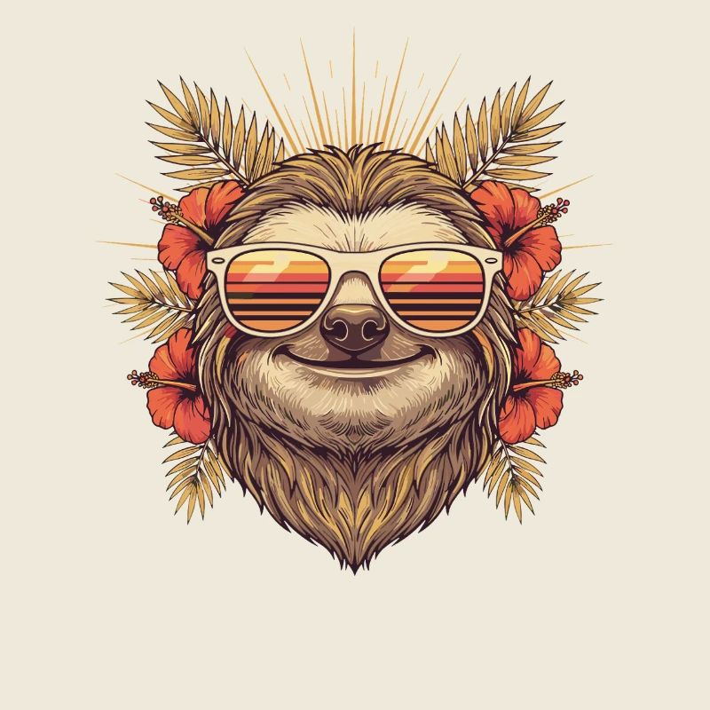 Sun sloth with hibiscus glasses