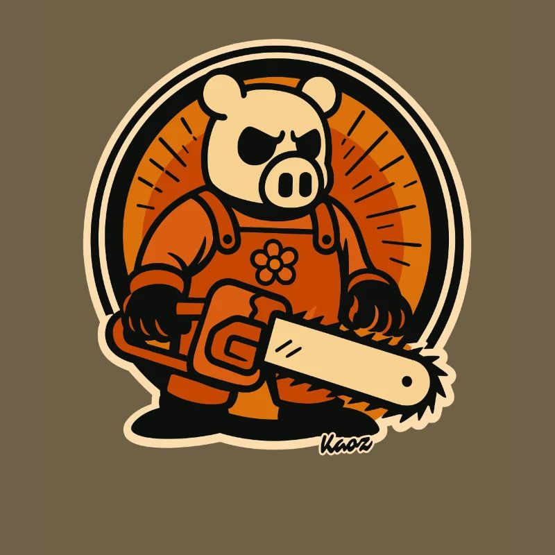 Bûcheron cochon avec tronçonneuse