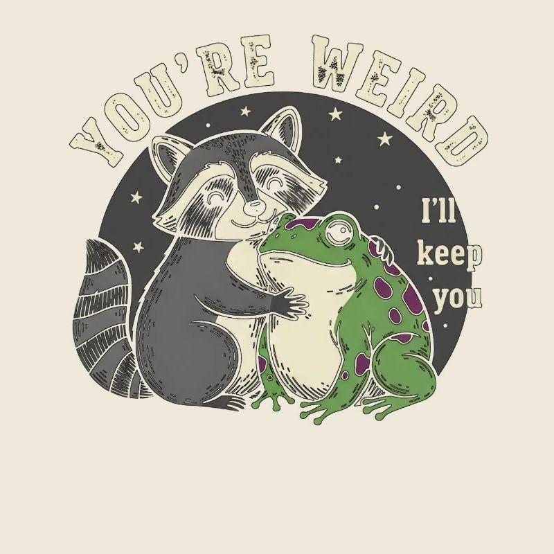 Raccoon and frog hug