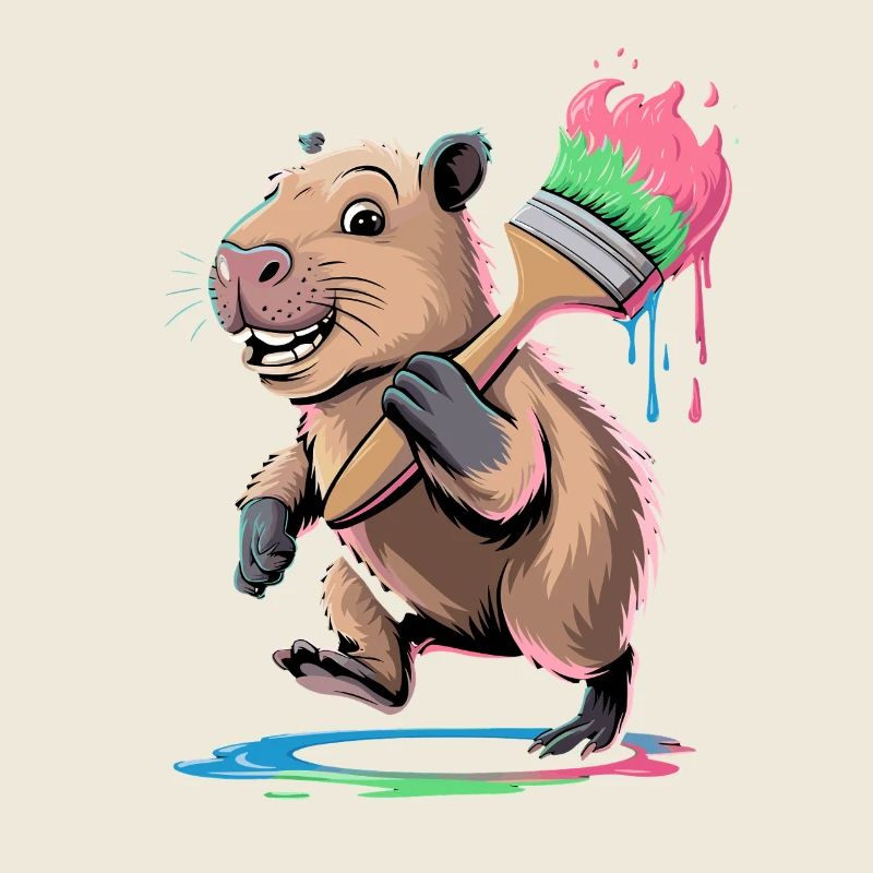  Lustiges Capybara mit Buntem Pinsel Farbkleckse