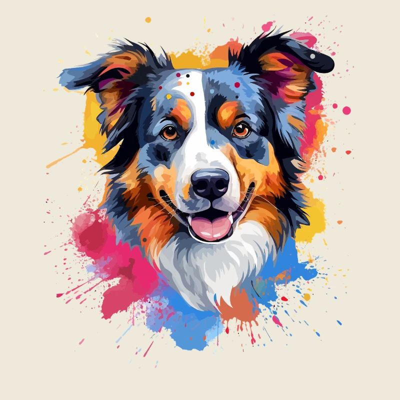 Australian Shepherd Dog Splash Art Bunt