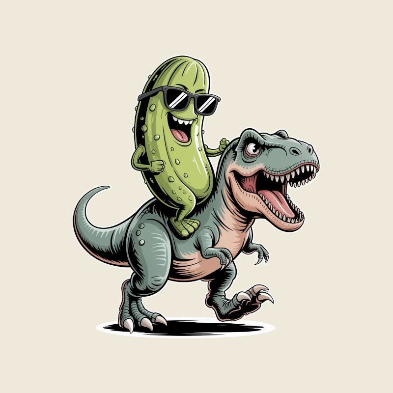 Un concombre aigre chevauche un dinosaure