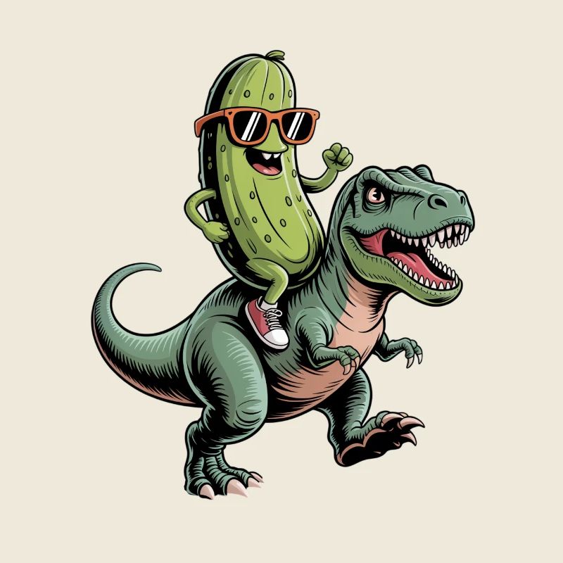 Un concombre aigre chevauche un dinosaure
