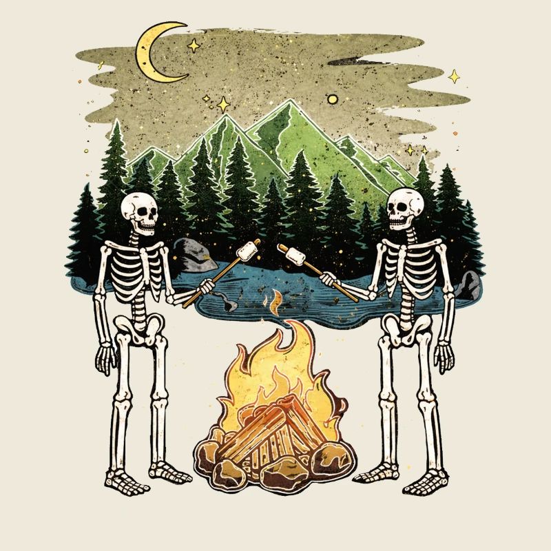 Camp de camping nocturne Marshmallow au feu de camp Skeleton