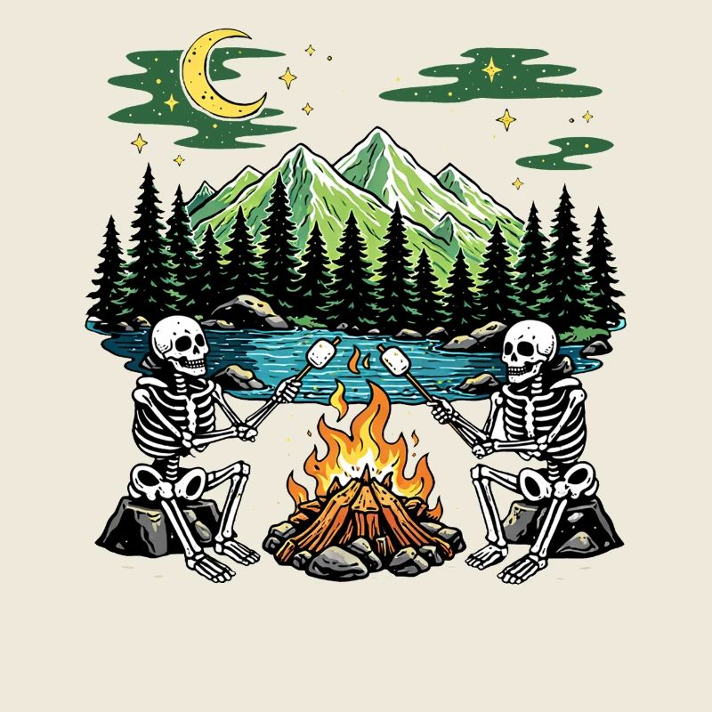 Camp de camping nocturne Marshmallow au feu de camp Skeleton