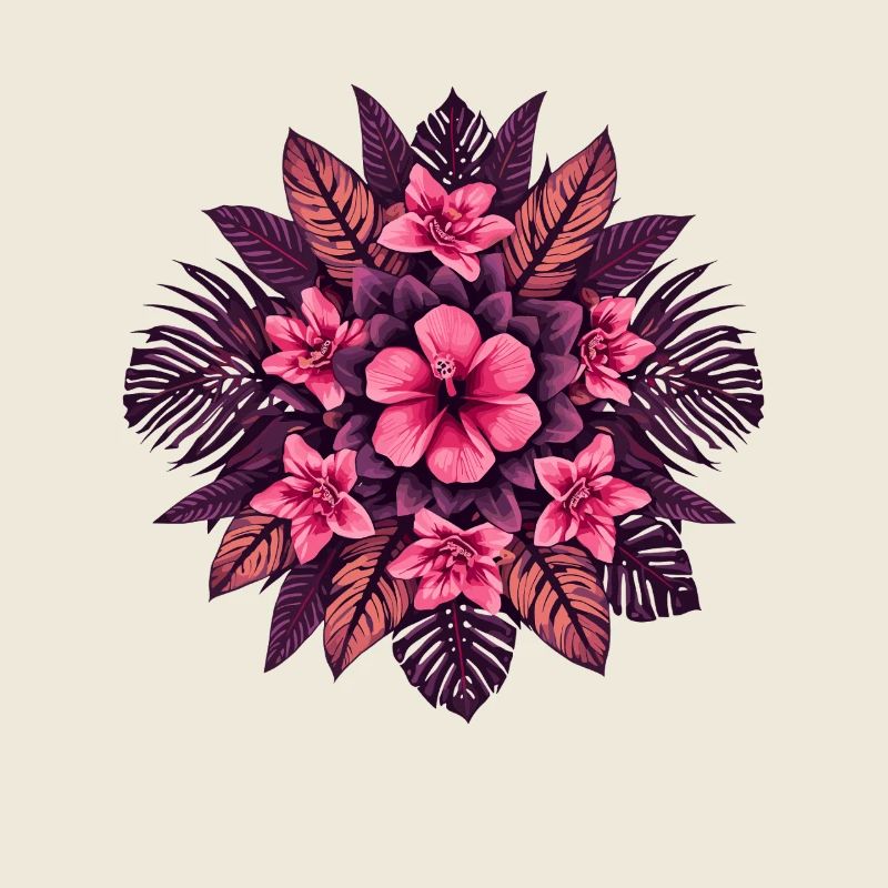 Mandala de fleurs roses en violet
