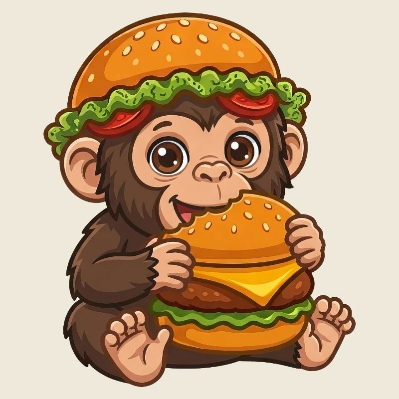 Singe mignon avec motif de dessin animé de burger