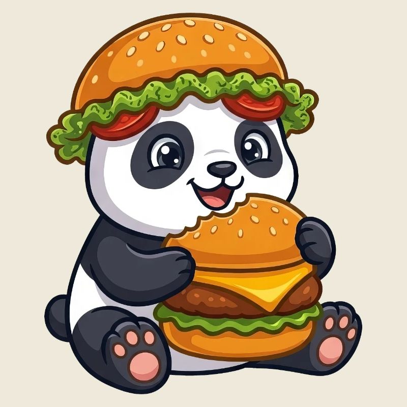  Süßer Panda mit Burger Cartoon