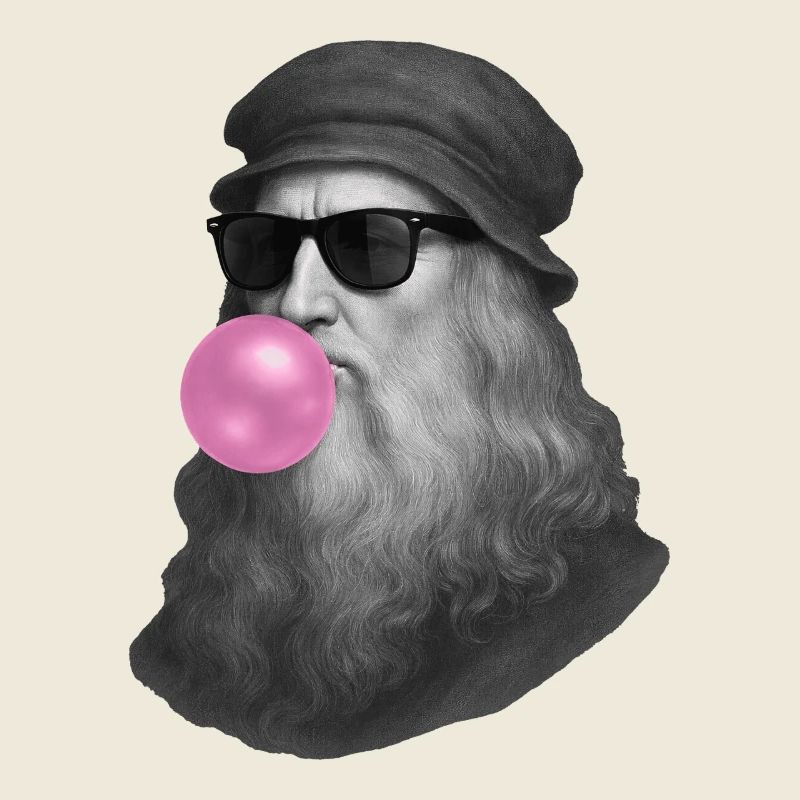Léonard de Vinci avec chewing-gum et lunettes de soleil