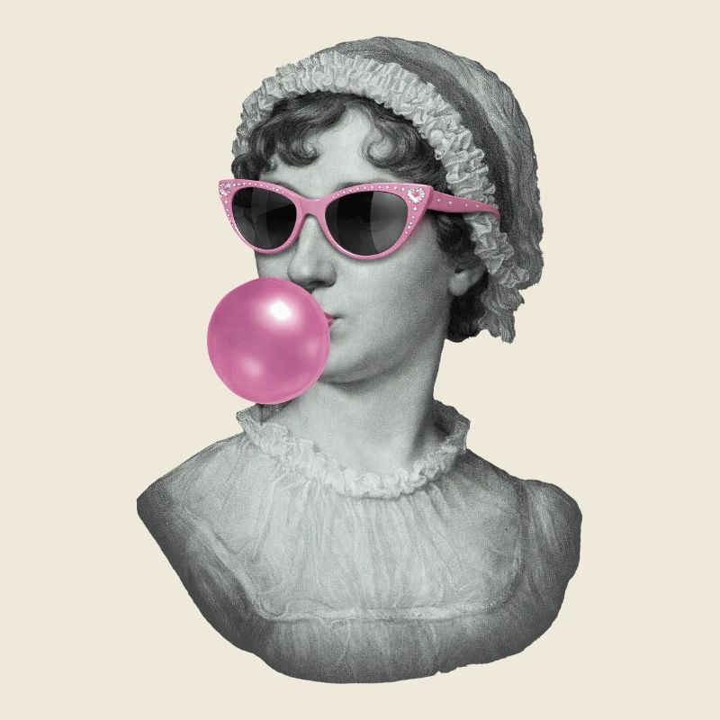 Jane Austen avec chewing-gum et lunettes de soleil