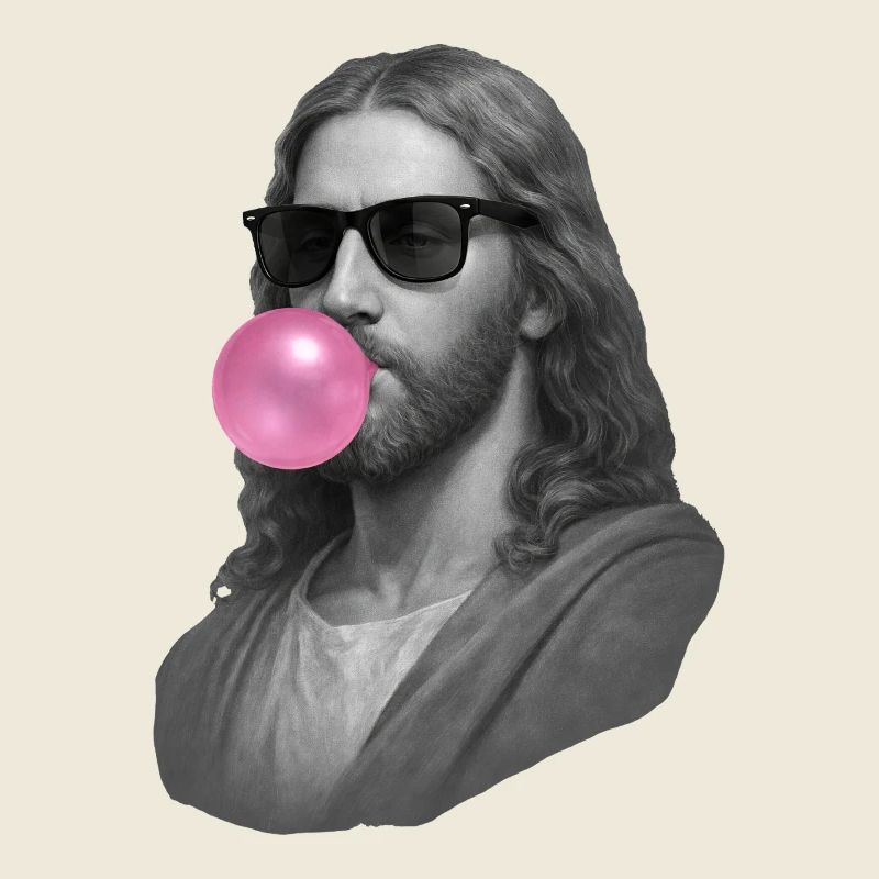Jesus Christ mit Kaugummi und Sonnenbrille