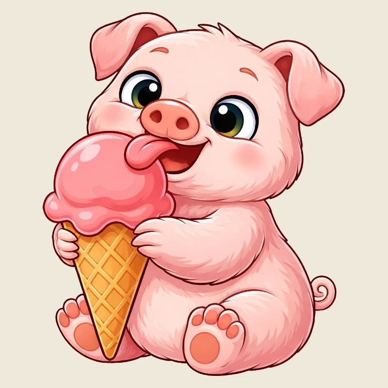 Süßes Schweinchen mit Eis Cartoon
