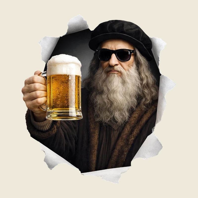 Leonardo Da Vinci mit Bier und Sonnenbrille