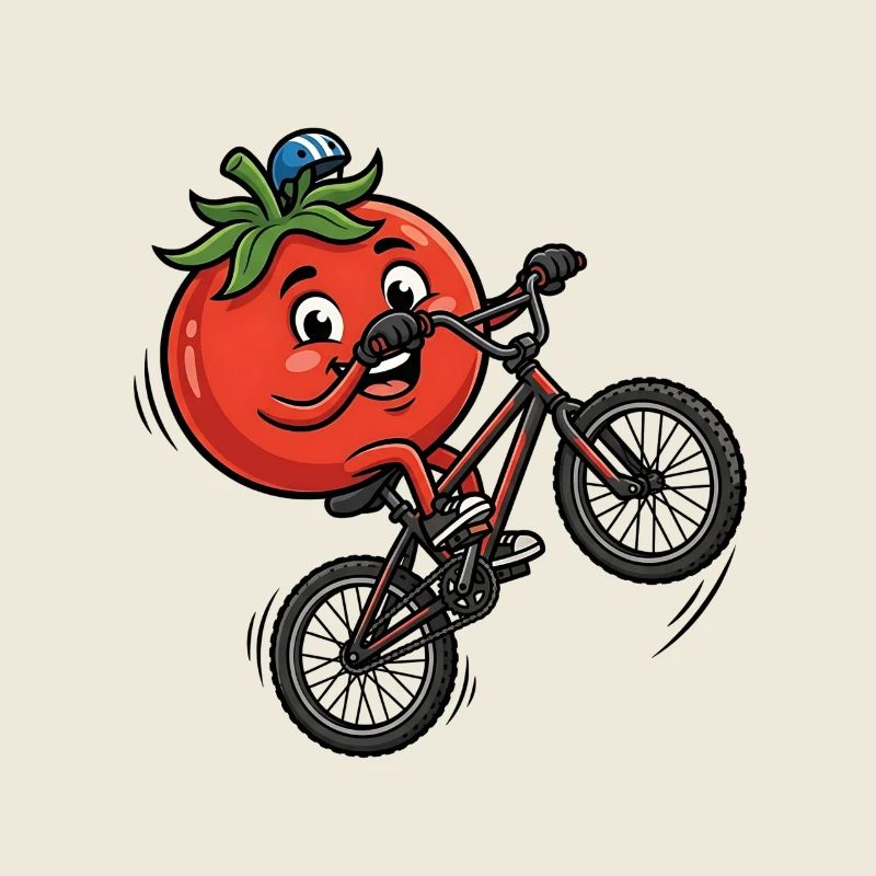 Funny Tomato Bicycle Cycling Cartoon
