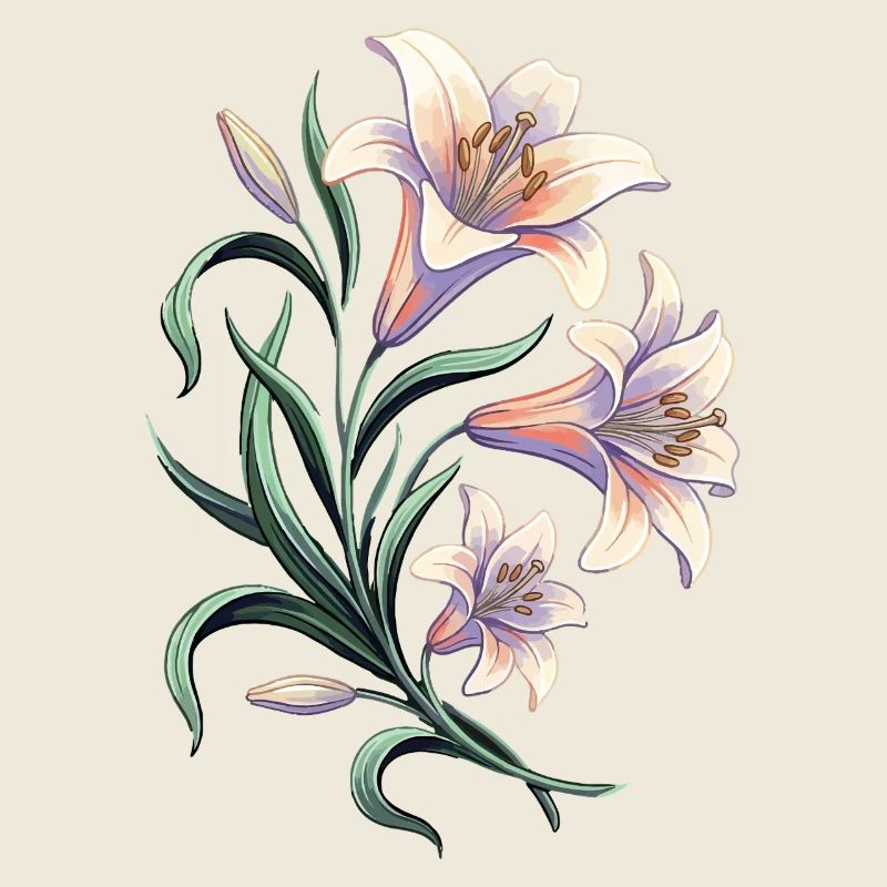 Lily Blossoms Vintage Motif