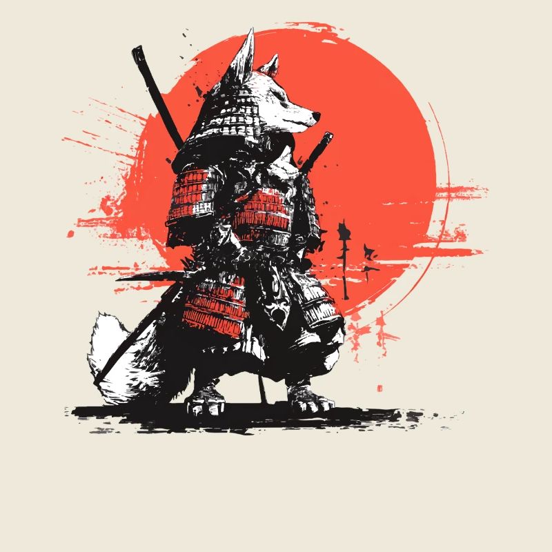 Fuchs-Samurai in Roter Sonnen-Rüstung