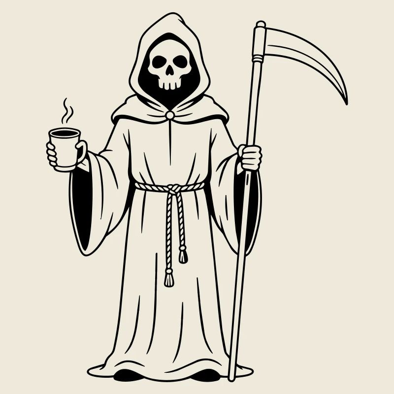 Faucheuse avec une tasse de café