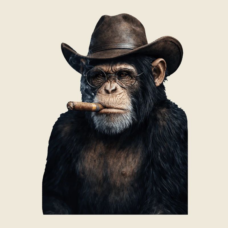 Schimpanse mit Cowboyhut und Zigarre