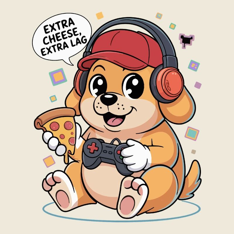 Gaming Hund mit Pizza