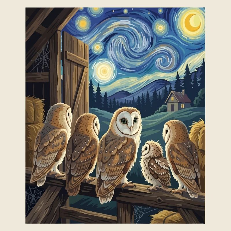 Nuit étoilée Chouettes des granges Van Gogh Art