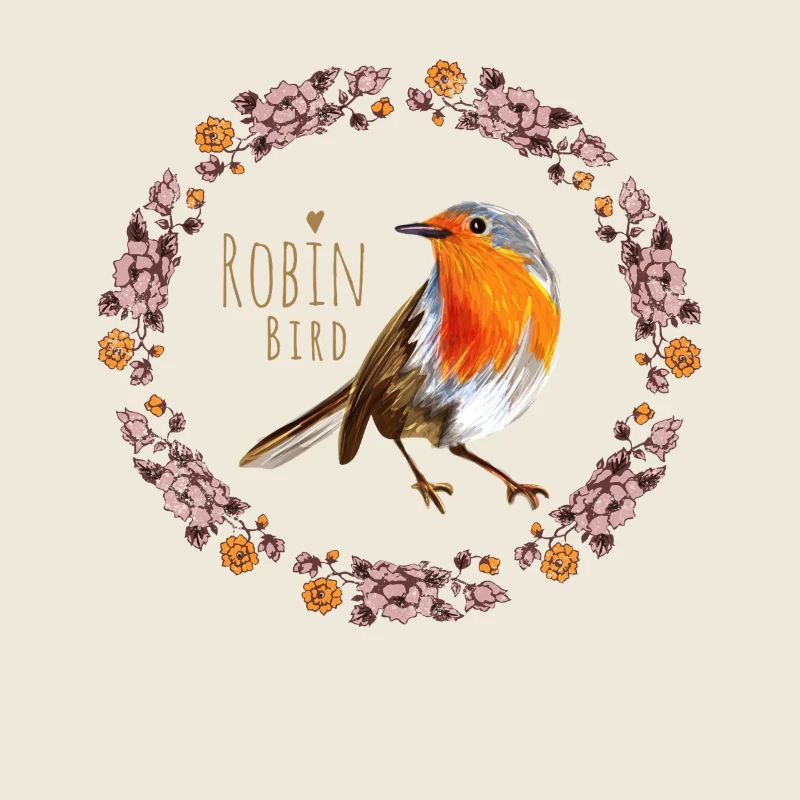Oiseau rouge-gorge avec design de fleurs botaniques