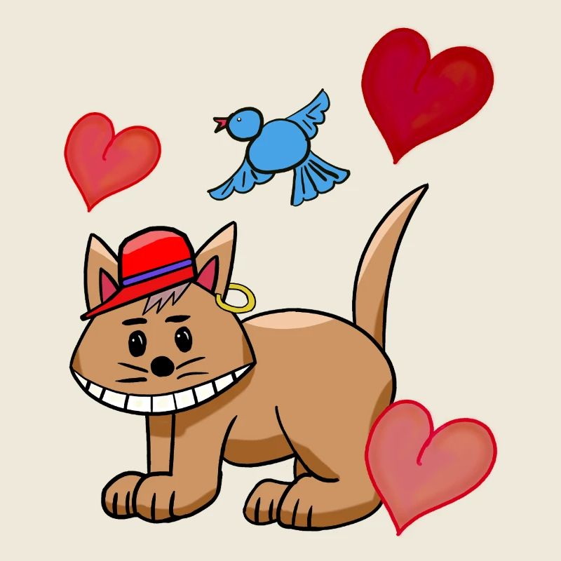 Cœur Chat Chats Oiseaux Enfants