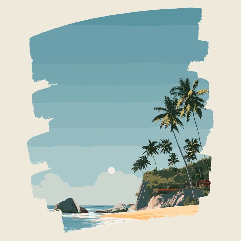 Plage du coucher du soleil avec des palmiers