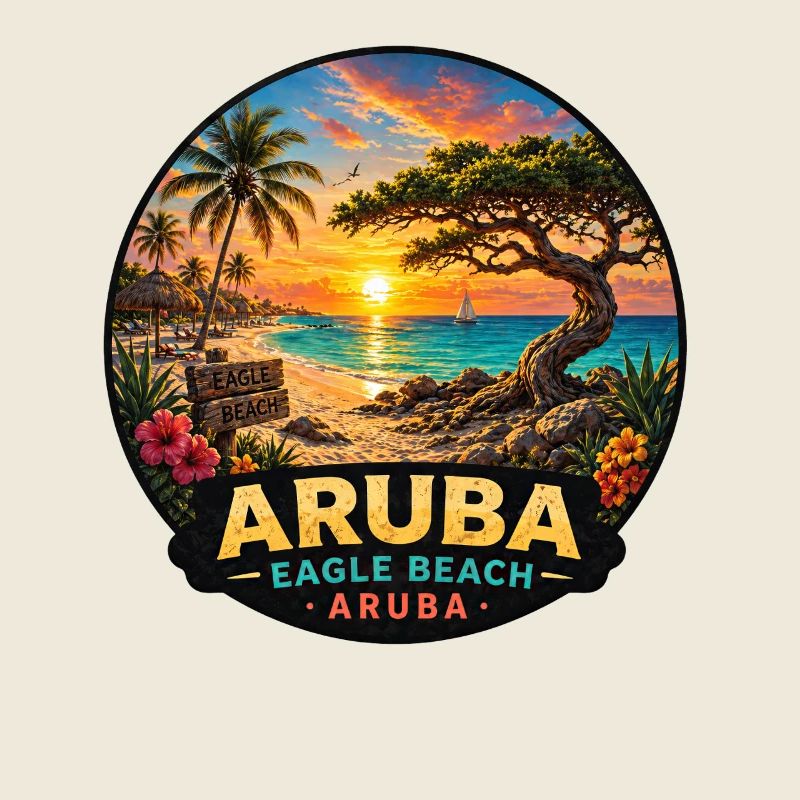 Palmiers du coucher de soleil des Caraïbes Aruba