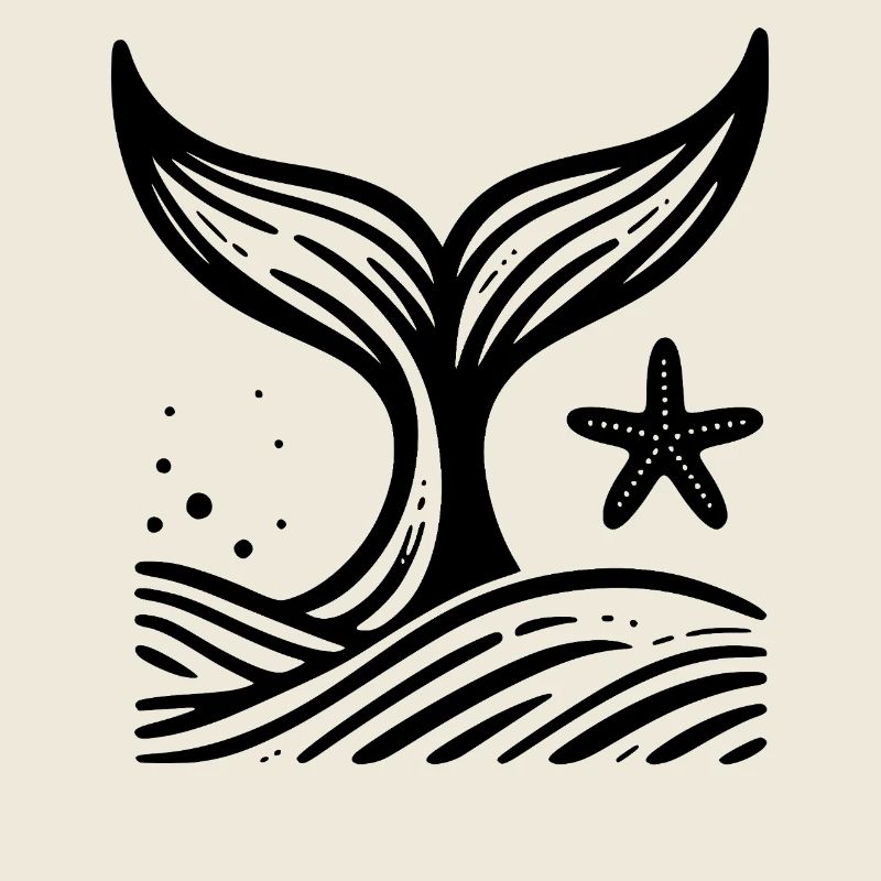 Whale Art Black White Ocean Style
