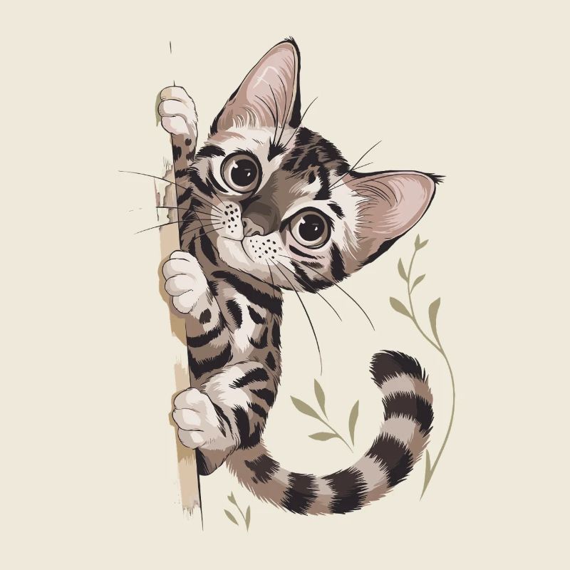 Neugierige Katze Mit Pflanzenmotiv