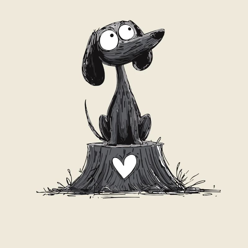Heart dog on tree stump