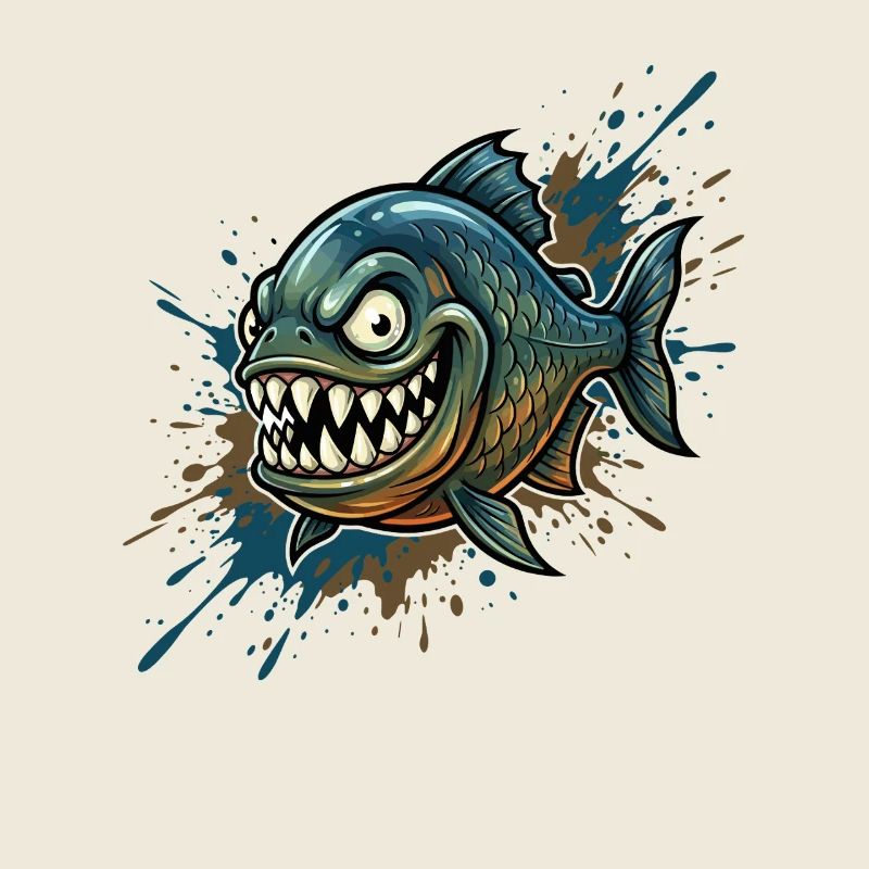 Piranha courageux avec des éclaboussures de peinture