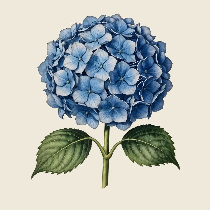Illustration gravure d’un hortensia bleu