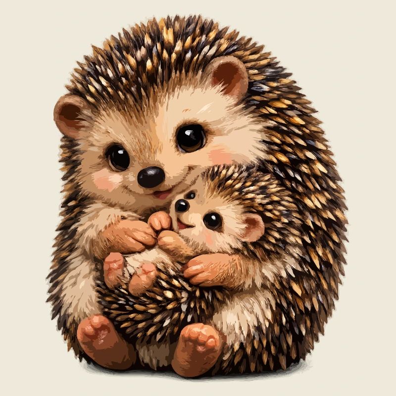 Illustration de câlins entre mère et bébé hérisson