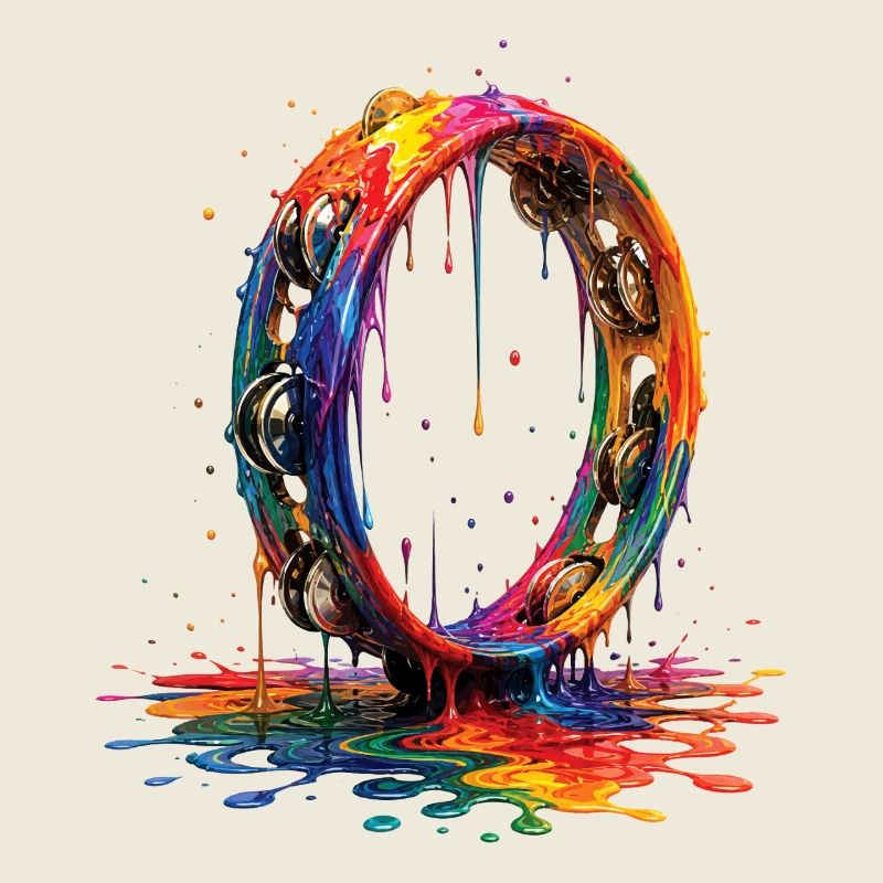 Tambourine with dripping paint