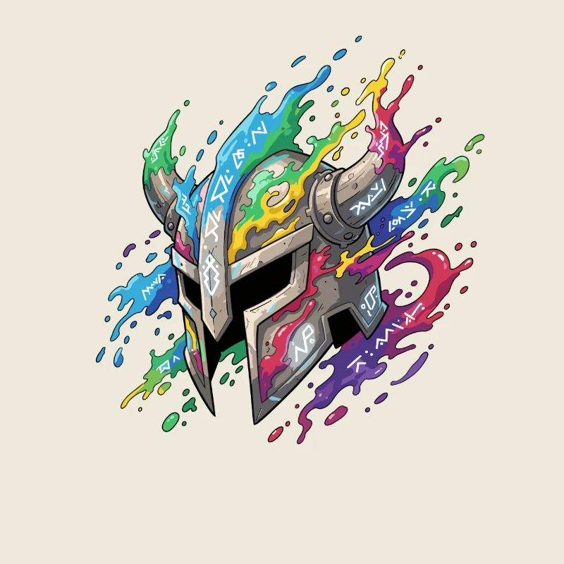 Runenhelm im Regenbogenfeuer
