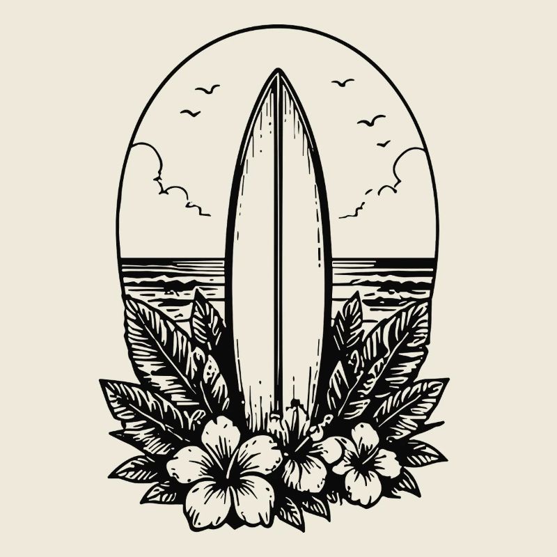 Surfboard Vintage Retro Surfbrett mit Hibiskus
