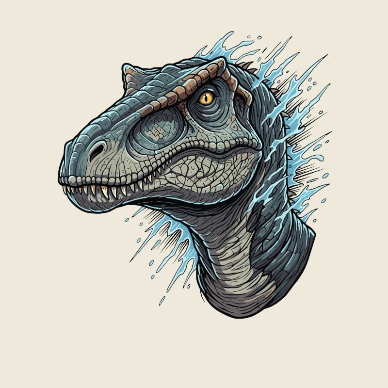 Dino head with blue splashes
