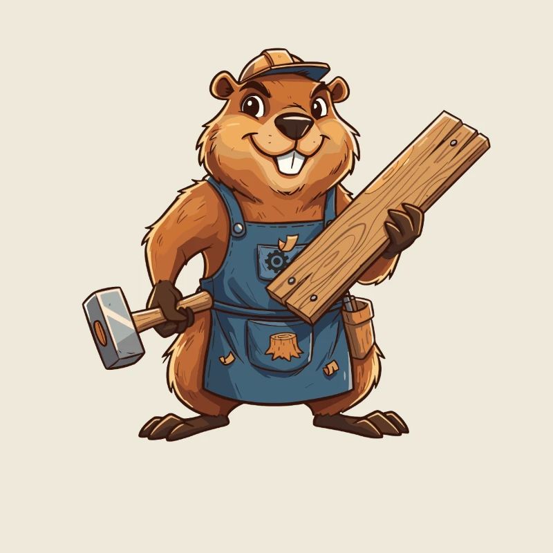 Biber Bauarbeiter mit Holzlatten
