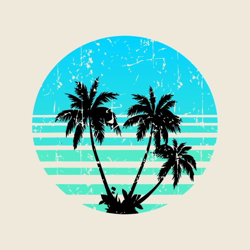 Tropical Palm Sunset Retro Circle
