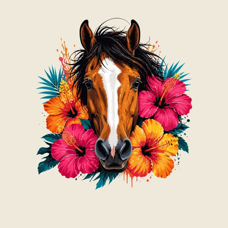 Cheval aux fleurs tropicales