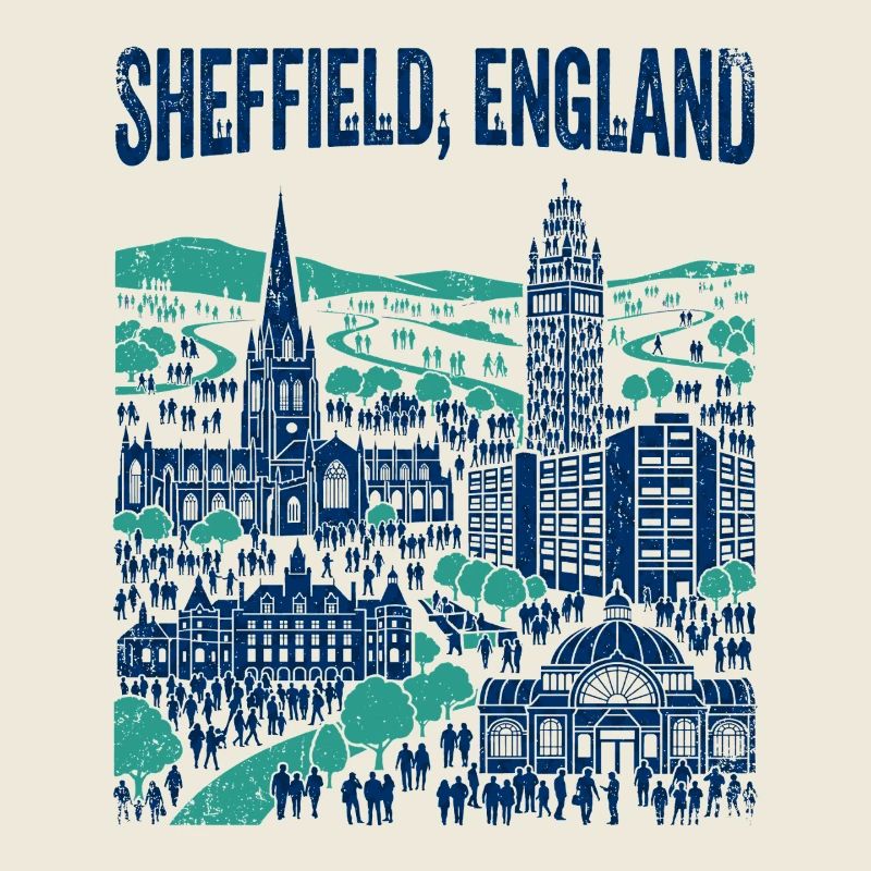 La silhouette de Sheffield, Angleterre, avec des monuments