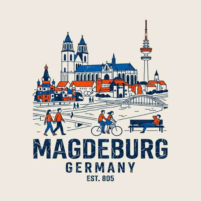 Magdeburg Germany Skyline And Elbe River