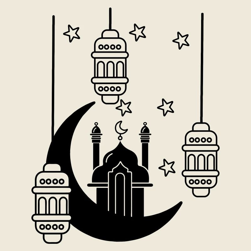 Mosquée dans les lumières de la lune et les étoiles