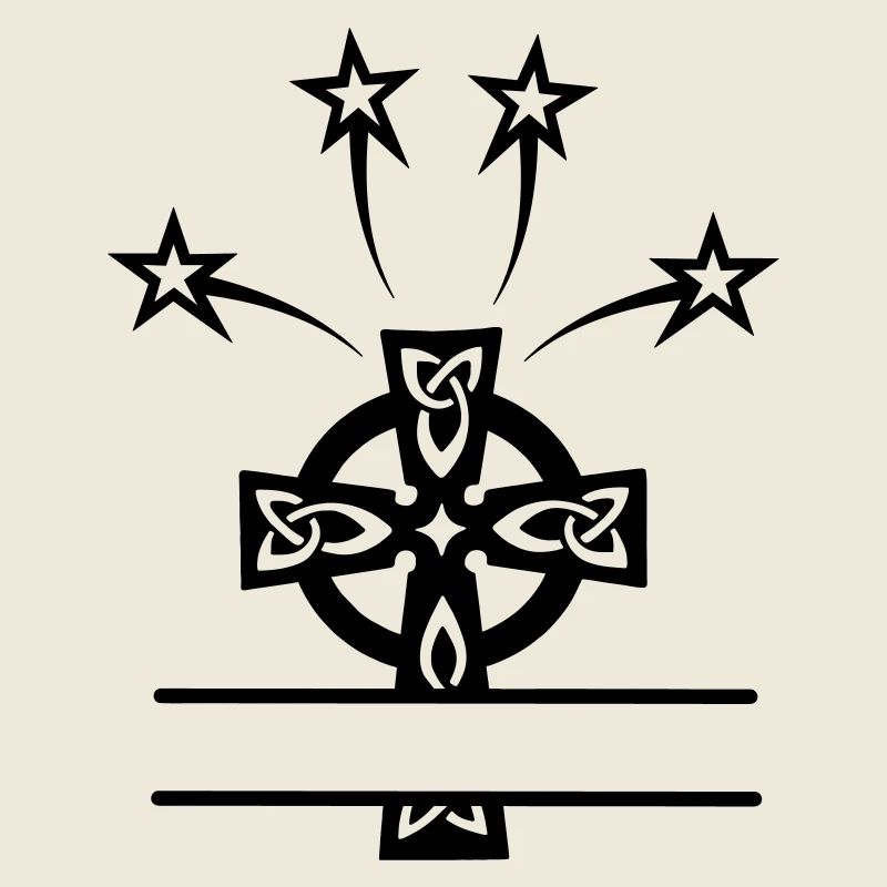 Keltisches Kreuzmonogramm mit vier Sternen